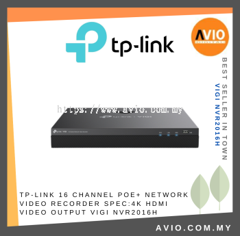 TP-LINK 16 Channel PoE+ Network Video Recorder Spec:4K HDMI Video Output VIGI NVR2016H