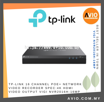 TP-LINK 16 Channel PoE+ Network Video Recorder Spec:4K HDMI Video Output VIGI NVR2016H-16MP