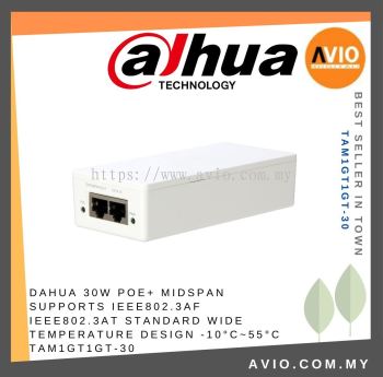 Dahua 30W POE+ Midspan Supports IEEE802.3af IEEE802.3at standard Conform IEEE802.3 Wide temperature design -10掳C~55掳C TAM1GT1GT-30