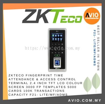 ZKTECO Fingerprint Time Attendance & Access Control Terminal 2.4 Inch TFT LCD Colour Screen 3000 FP Templates 5000 Cards F21- LITE/MF/ADMS