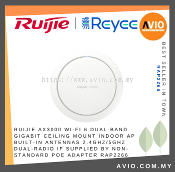 RUIJIE AX3000 Wi-Fi 6 dual-band Gigabit ceiling mount Indoor AP Built-in antennas 2.4GHz/5GHz dual-radio If supplied by non-standard PoE adapter RAP2266 