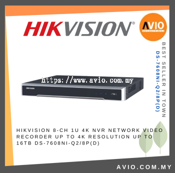 Hikvision 8-ch 1U 4K NVR Network Video Recorder Up to 4K Resolution Up to 16TB DS-7608NI-Q2/8P(D)