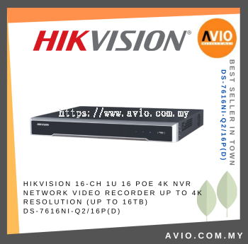 Hikvision 16-ch 1U 16 PoE 4K NVR Network Video Recorder Up to 4K Resolution (Up to 16TB) DS-7616NI-Q2/16P(D)