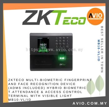ZKTECO Multi-Biometric Fingerprint and Face Recognition Device (ADMS included) Hybrid BioMetric T.Attendance & Access Control Terminal with Visible Light MB10-VL/ID