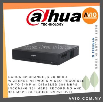 DAHUA 32 Channels 2U 8HDD WizSense Network Video Recorder Up to 24MP AI disabled 384 Mbps incoming 384 Mbps recording and 384 Mbps outgoing NVR5832-EI