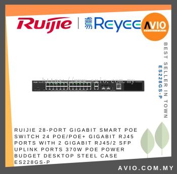 RUIJIE 28-Port Gigabit Smart POE Switch 24 PoE/POE+ Gigabit RJ45 Ports with 2 Gigabit RJ45/2 SFP uplink ports 370W PoE power budget ES228GS-P