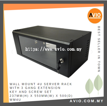 Wall Mount 4U Server Rack with 3 Gang Extension Key and Screw Set 237mm(H) x 550mm(w) x 500(D) WM4U