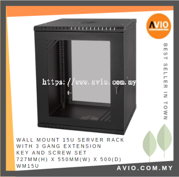 Wall Mount 15U Server Rack with 3 Gang Extension Key and Screw Set 727mm(H) x 550mm(W) x 500(D) WM15U