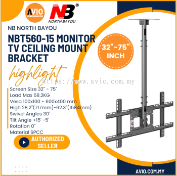 NB North Bayou Original NBT560-15 32"-75" 32 40 43 50 55 60 65 70 75 Inch TV Monitor Ceiling Mount Bracket NBT560-15