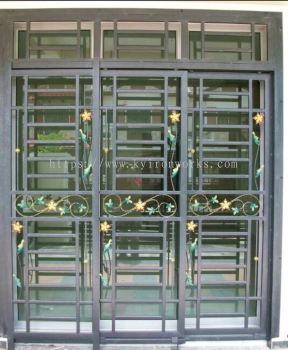 Mild/Wrought iron Steel Sliding Door with Wrought iron Flowers 