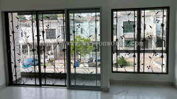 Wrought iron Steel Sliding Door & Window with Wrought iron Flowers 