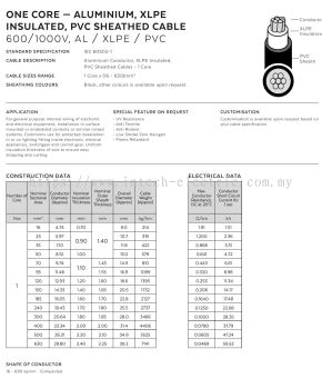 Aluminium / XLPE / Pvc Cable 16.0sqmm ~ 630.0sqmm