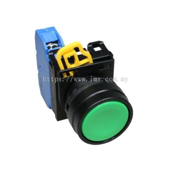 YW1B-M1E10G Industrial Pushbutton Switch, YW, 22.3 mm, SPST-NO, Momentary, Flush, Green