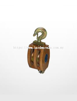 RE03) Wooden Block with Hook Fitting (Double Sheave)