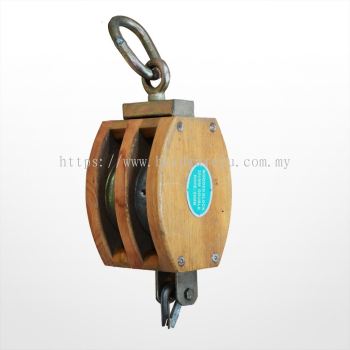 RE08) Wooden Block with Link (Double Sheave)