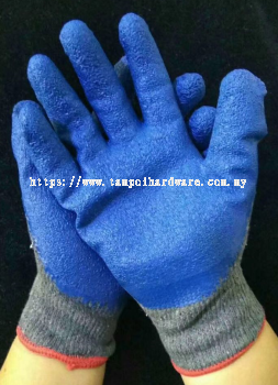 Gray Cotton Glove With Blue Rubber Grip