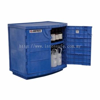 Polyethylene corrosives/acid cabinet, Cap. thirty-six 2-1/2 ltr bottles, 2 door 