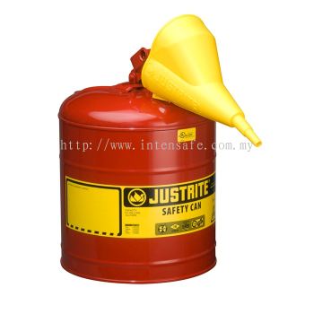 TYPE I STEEL SAFETY CAN FOR FLAMMABLES, WITH FUNNEL, 5 GALLON (19L), S/S FLAME ARRESTER, SELF-CLOSE LID