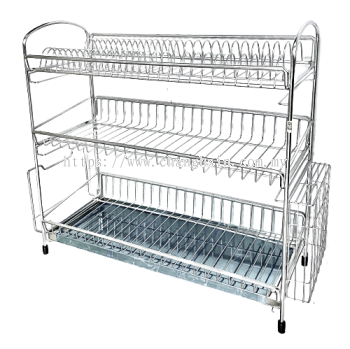 Stainless Steel Three Tier Dish Rack With Knife And Chopping Board Rack