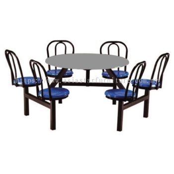 6 SEATER ROUND FIBREGLASS TABLE WITH BACKREST- canteen table jaya one | canteen table uptown pj | canteen table taman maluri