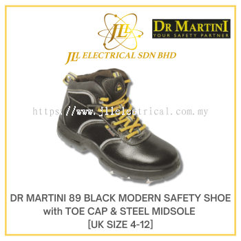 DR MARTINI 89 BLACK MODERN SAFETY SHOE with TOE CAP & STEEL MIDSOLE [UK SIZE 4-12]