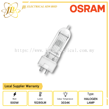 OSRAM 64670 500W 240V 10280LM GY9.5 T25 3034K HALOGEN LAMP