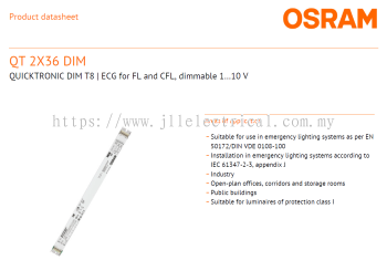 OSRAM QT 2X36W DIM QUICKTRONIC DIM T8 ECG for FL and CFL, dimmable 110 V