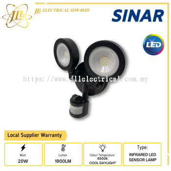 SINAR SSMS64-B 20W 1900LM 220-240V IP65 6500K COOL DAYLIGHT INFRARED LED SENSOR LAMP 