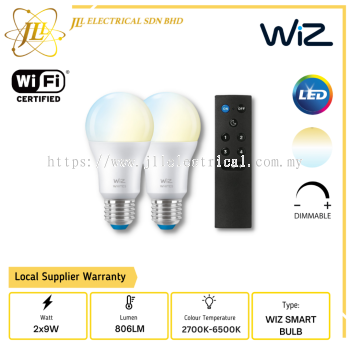PHILIPS WIZ 9W E27 DOUBLE SMART TUNABLE WHITE AMBIENCE BULB STARTER KIT c/w REMOTE CONTROL. SMART HOME (2700K - 6500K)