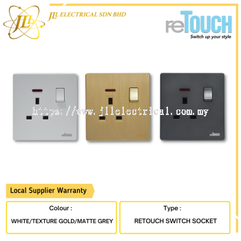 reTOUCH ULTRA RIMLESS TEXTURE GOLD SERIES ULTRA 13A FLAT PIN SWITCH SOCKET C/W NEON M0813G