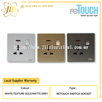 reTOUCH ULTRA RIMLESS TEXTURE GOLD SERIES ULTRA 13A MULTIPLE SWITCH SOCKET C/W NEON M08913G