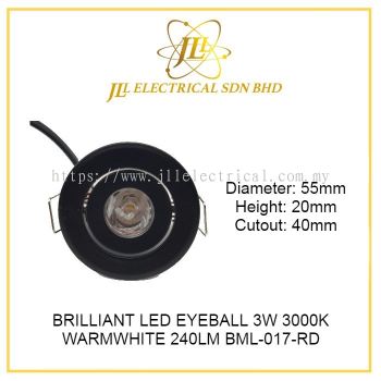 BRILLIANT LED EYEBALL 3W 3000K WARMWHITE 240LM BML-017-RD CABINET LIGHT
