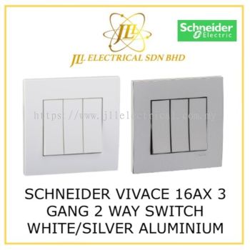 SCHNEIDER VIVACE 16AX 3 GANG 2 WAY SWITCH WHITE/SILVER ALUMINIUM KB33_WE_G11/  KB33_AS_G11