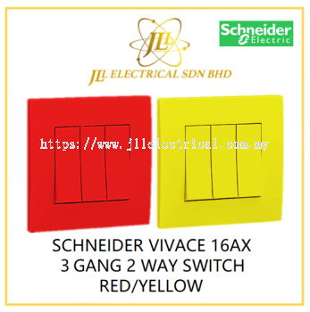 SCHNEIDER VIVACE 16AX 3 GANG 2 WAY SWITCH RED/YELLOW [KB33_RD_G11/KB33_YL_G11]