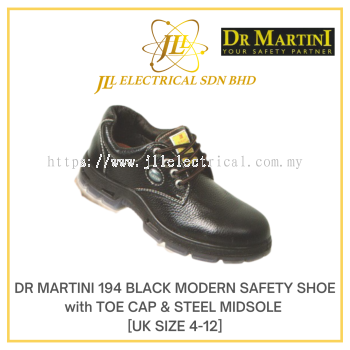 DR MARTINI 194 BLACK MODERN SAFETY SHOE with TOE CAP & STEEL MIDSOLE [UK SIZE 4-12]