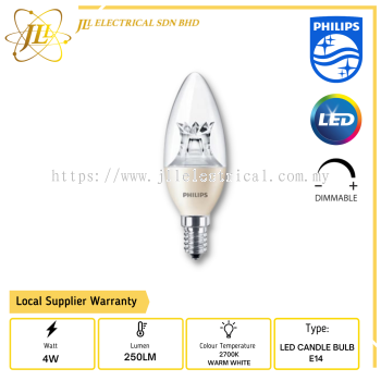 PHILIPS MASTER DT 4W E14 250LM B38 DIMMABLE 2700K WARM WHITE LED CANDLE BULB