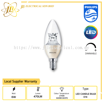 PHILIPS MASTER DT 6W E14 470LM B38 DIMMABLE 2700K WARM WHITE LED CANDLE BULB