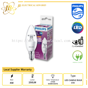 PHILIPS EYECOMFORT 4W E14 250LM 2700K WARM WHITE NON DIMMABLE LED CANDLE BULB