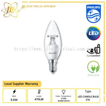 PHILIPS EYECOMFORT 5.5W E14 470LM 2700K WARM WHITE NON DIMMABLE LED CANDLE BULB