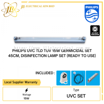 PHILIPS TLD TUV 15W T8 45CM c/w FITTING, BALLAST, HOLDER, 3M CABLE & PLUGTOP. UVC GERMICIDAL DISINFECTION SET (READY TO USE