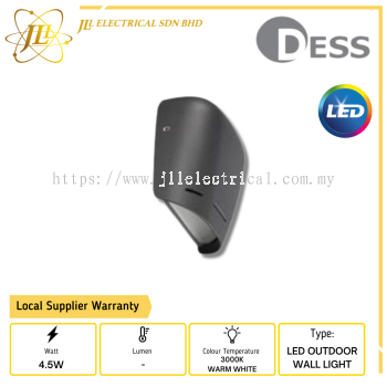 DESS GLESP-WL13105 4.5W 100-240VAC IP54 3000K WARM WHITE LED OUTDOOR WALL LIGHT