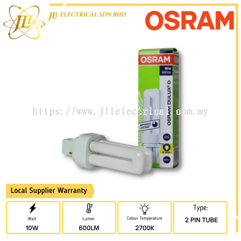 OSRAM DULUX D 10W/827 600LM 2700K PLC 2 PIN TUBE