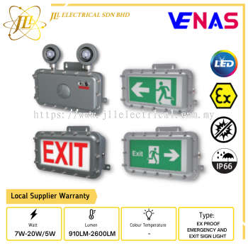 VENAS EX-ES02 B1/B2 AC100-277V IP66 LED EXPLOSION PROOF EMERGENCY AND EXIT SIGN LIGHT [EMERGENCY BACKUP+LUMINAIRE/RECESSED EXIT SIGN]