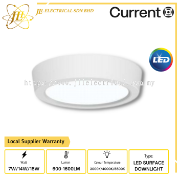 CURRENT UNO 220-240V 600-1600LM 25000HRS SELECTABLE 3CCT ROUND LED SURFACE EDGELIT DOWNLIGHT 2YEARS WARRANTY [7W 4INCH/14W 6INCH/18W 8INCH] 