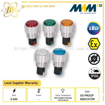 MAM MEC-0602 SERIES 0.5W IP66 LED EXPLOSION PROOF HAZARDOUS FLAMEPROOF ANTI SPARK INDICATORS [RED/GREEN/ORANGE/WHITE/BLUE] [M30/M32/M20]