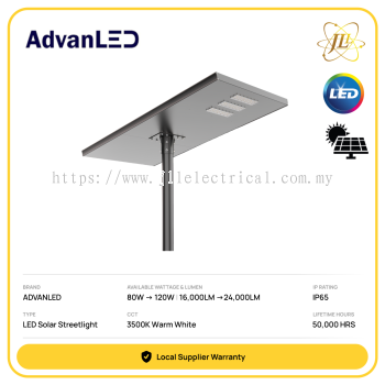 ADVANLED QUBIT LED SOLAR STREETLIGHT G1 3500K 50,000HRS CRI70 IP65 [80W/120W] [16000LM/24000LM] (JKR CERTIFIED)