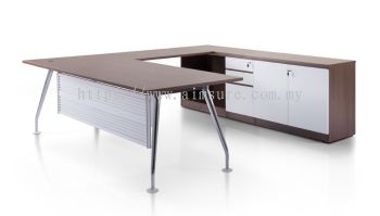 Director L-Shape table with side cabinet 