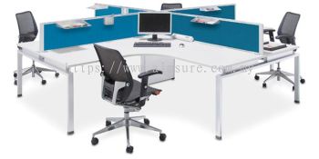 4 person L shape white workstation with U leg