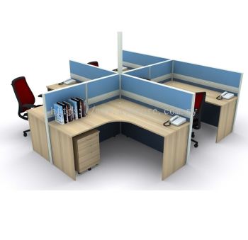 4 pax office workstation L shape with ceiling pole