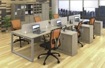 6 cluster workstation with acrylic panel and side cabinet